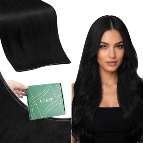 Image of Ugeat 18 Inch Genius Weft Hair Extensions Human Hair Black, 50G | Genius Weft Human Hair Extensions, Jet Black Hand Tied Wefts, All-day Wear, Heat Styling, for Daily