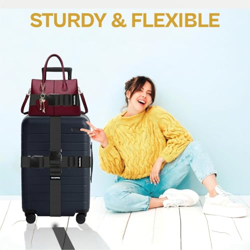 Image of 4 Pack Luggage Straps, Adjustable Suitcase Belts 72 inch x 2 inch with Quick Release Buckle, Durable Travel Accessories for Secure Luggage and Easy Identification (Black)