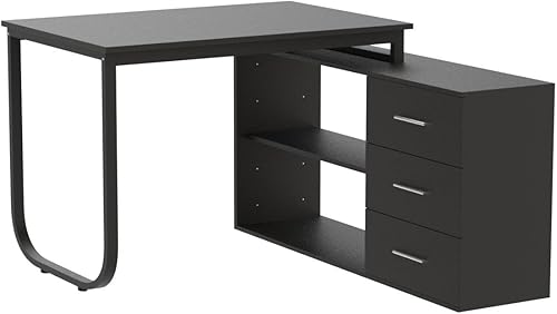 Miniatura 5 de FUFU&GAGA Escritorio de oficina grande en forma de L de 55.1 pulgadas con archivador de 41.3 pulgadas, escritorio esquinero para computadora con 3