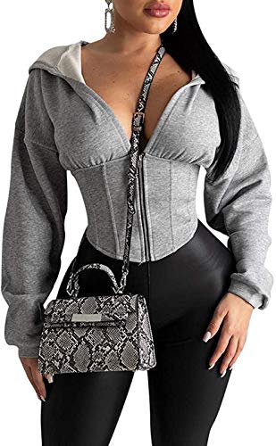 MENCCINO Lightweight Zip-Up Hooded Jacket - Hoodies for Women Sweatshirts Workout Tops Grey