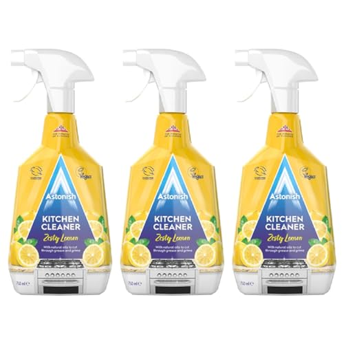 Astonish Kitchen Cleaner, Vegan and Cruelty Free and Blended with Natural Oils, Zesty Lemon, 3 x 750ml
