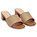 DOBOLIN Women’s Brown Raffia Heeled Slide Sandals Woven Square Open Toe Slip On Mules Low Block Heel Dressy Summer Slide Sandals for Vacation Beach Casual Size 8