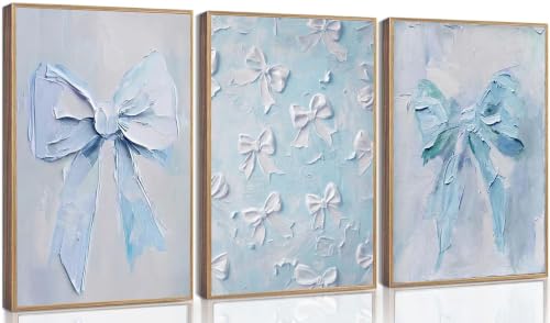 LHEAOED 3Pcs Vintage Trendy Blue Bow Canvas Wall Art Unframed 16x24in by LHEAOED - Used condition - US$20.54