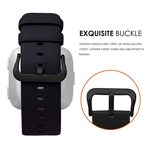 Correa para reloj Fitbit Versa de cuero negro miniatura 5