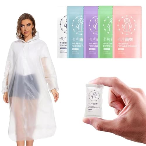Goodern 5 PCS Transparent Raincoat for Adults Unisex Disposable PVC Rain Ponchos Portable Compressed Pocket Raincoat Individually Wrapped Long Rain Poncho with Hood for Women Men Travel Outdoor-Multi