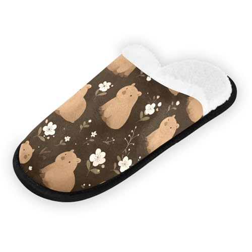 Cute Capibara Brown Flowers Slippers For Women Men Soft Memory Foam Non-Slip Animal Winter Indoor House Shoes Travel Slipper2