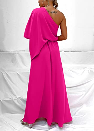 Dressmecb Women's Casual One Shoulder High Slit Short Sleeve Maxi Long Dress Rose Small #TOP2