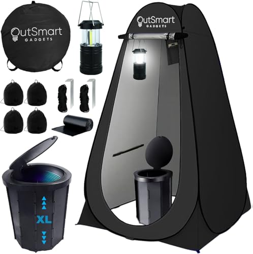 Image of Outdoor Portable Toilet Set for Adults with Camping Night Lantern, Folding XL Toilet, Pop Up Privacy Tent and Carry Bags, Multipurpose Potty, Washable and Foldable for RV Travel