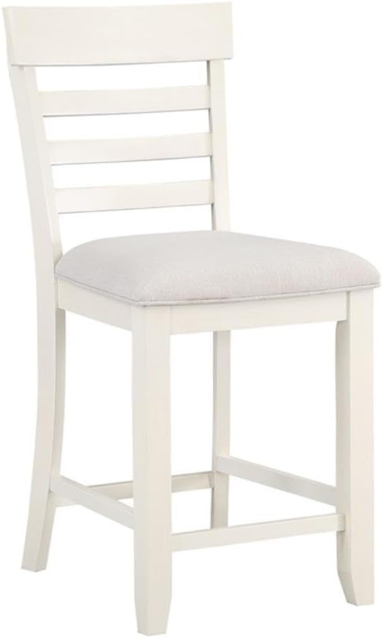 Pemberly Row Farmhouse Wood Counter Chair, 18.5" W x 22" D x 42" H, Off White Finish, Cream Upholstered Seat, Solid Wood Legs, Set of 2, Transitional Style Kitchen or Dining Area Seating