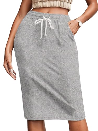 EARKOHA 2025 Skirts for Women Women's Casual Solid Color Drawstring Waist Bodycon Skirt Light Grey XL