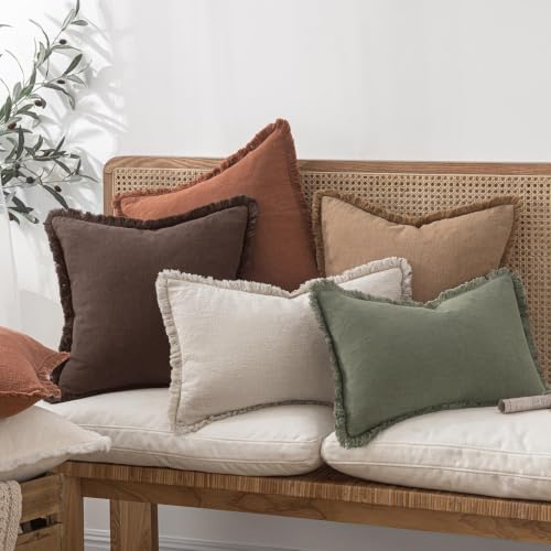 Image of MIULEE Linen Decorative Fall Lumbar Throw Pillow Covers Dark Brown 12x20