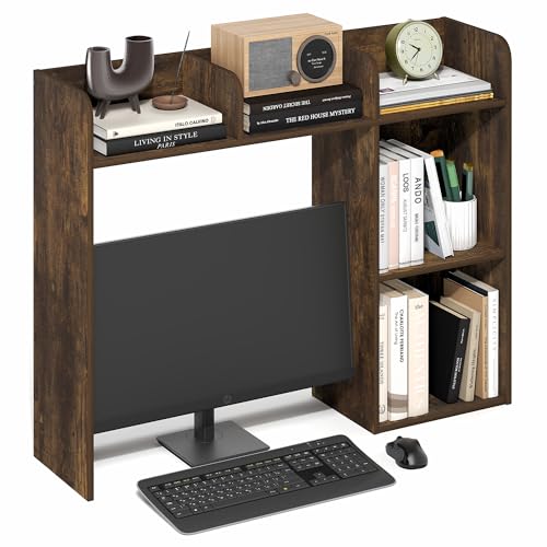 Image of Furinno Classic Desk Shelf, 5-Shelf Desktop Hutch, Book Shelf, 3-Tier Desk Organzier, for Office Supplies, Office Desk Accessories, for Home Office, College, Dorm, White