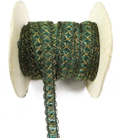10 Yards Braided Gimp Trim Moroccan Trim for Dress Making, ETC Dark Green Gold Fabric