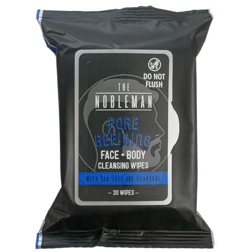 Global Beauty Care The Nobleman Pore Refining Face + Body Cleansing Wipes, 120 Count, Tea Tree & Charcoal