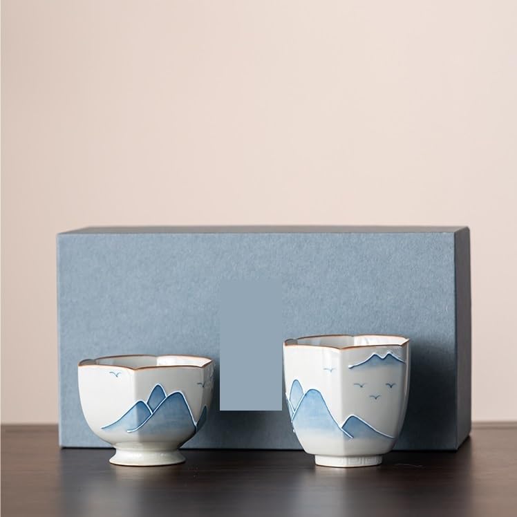 Kaffeetasse für Restaurant, Haupttasse mit handbemalter Landschaft, unter Glasur, Keramik-Teetasse Kung Fu, einfache Tasse für Zuhause, Kaffeetasse für heiße und kalte Getränke (A)