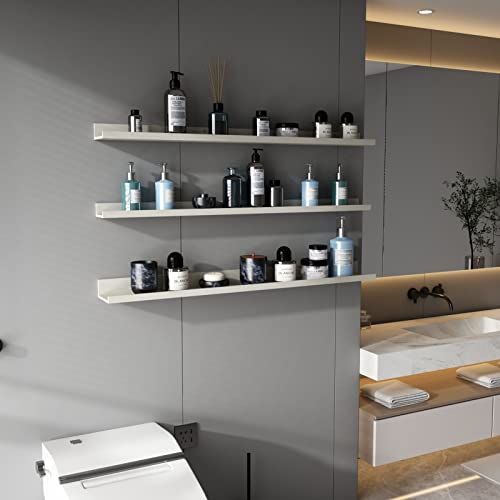 Calenzana 47 Inch Floating Shelves Wall Mounted Set of 3, Long Picture Ledge Shelf for Living Room Bathroom Bedroom Kitchen Office, Creamy White by Calenzana - Image 7