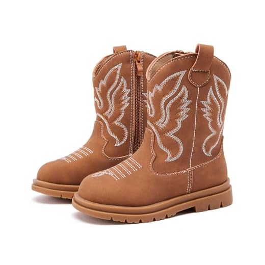 BMCiTYBM Toddler Cowboy Cowgirl Boots Boys Girls Western Round Toe Riding Mid Calf Booties for All Seasons Brown Size 10 Toddler