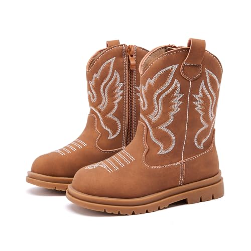 BMCiTYBM Toddler Cowboy Cowgirl Boots Boys Girls Western Round Toe Riding Mid Calf Booties for All Seasons（Toddler/Little Kid