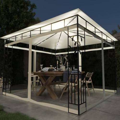 Cenador con mosquitera y Tira de Luces LED, Xichuzi Cenadores para Jardin, Pergolas De Jardin, Carpas De Jardin, Carpas para Exteriores, Carpa Jardin Exterior, Crema 3x3x2,73m 180 g/m2