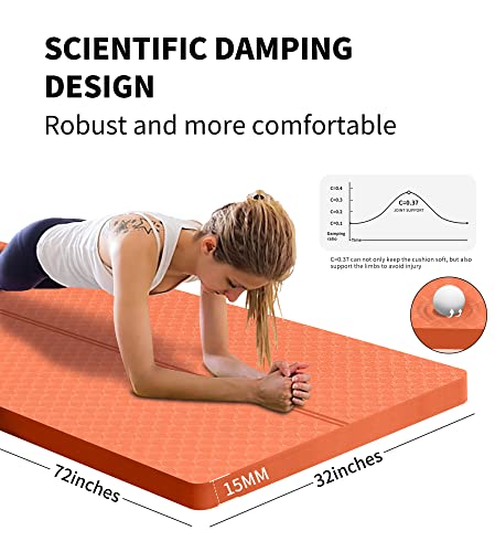 Nuveti Large Exercise Mat - 15Mm/20Mm/30Mm Thick Yoga Mat | Workout Mat For Fitness, Yoga, Pilates, Stretching & Floor Exercises For Women & Men With Free Carrying Bag And Carrier Velcro (72''X32'') #TOP3