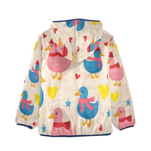 Cute Ducks with Hearts Pattern Toddler Fleece Jacket Girl Boys Hooded Fleece Jacket Coat Warm Outwear Zip-up 3-10T2