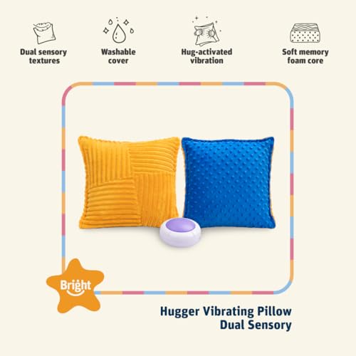 Image of Bright Autism Hugger Pillow for Dual Sensory Needs- Calming Vibrating Yellow & Blue Pillow for Kids. Relaxing Tool that Helps Children Soothe Stress or Anxiety. Perfect Sleep aid for a Sensory Room.