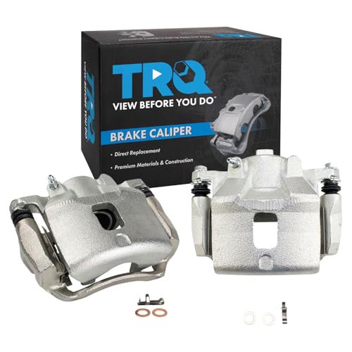 Image of TRQ Front Driver and Passenger Side Brake Caliper Set Caliper Brackets Compatible with 05-06 Chevrolet Cobalt with Rear Drum Brakes, 07-10 Cobalt with Rear Drum Brakes with 4 Lug Wheels