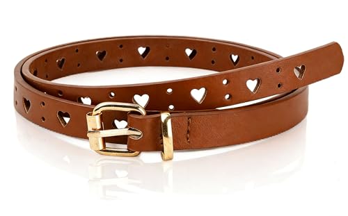Wojgzon Kids Belt for Girls Boys - Skinny PU Leather Belt Heart Hole Pin Buckle Youth Toddler Belts for Uniform Casual