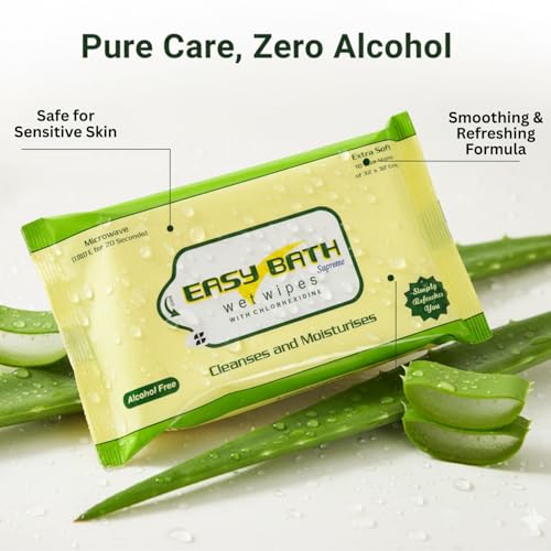 Image of Easy Bath Wipes | Enriched with Aloe Vera & Vitamin E | Extra Large 32x32 cm Wet Wipes for Gentle Cleansing | Bathing Wipes for Adults & Elderly | 10 Wipes Per Pack | Combo of 3 (Total 30 Wipes)