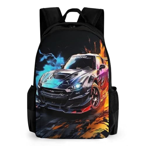 Sac à dos scolaire pour enfants garçons grand format motif course 3D