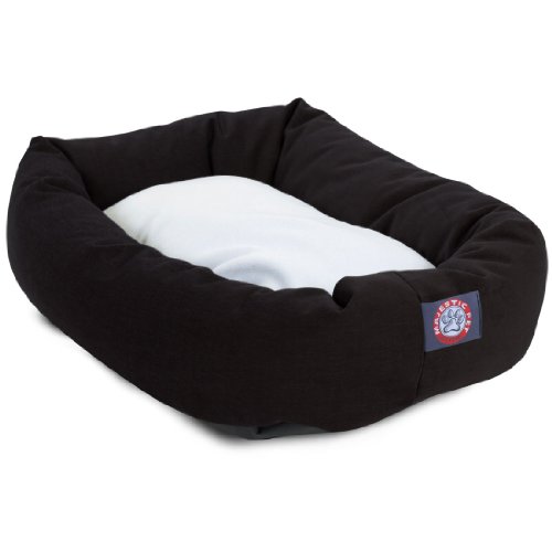 Image of 40 inch Black & Sherpa Bagel Dog Bed By Majestic Pet Products