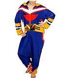 wrigcddy My Hero Academia All Might Pajamas Velvet Anime Jumpsuit Plush Soft Zipper Cosplay Costume Unisex (Large/X-Large) Multicolored