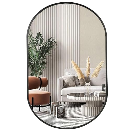 JENBELY Black Oval Mirror, 17"x30" Oval Bathroom Mirror, Vanity Mirror