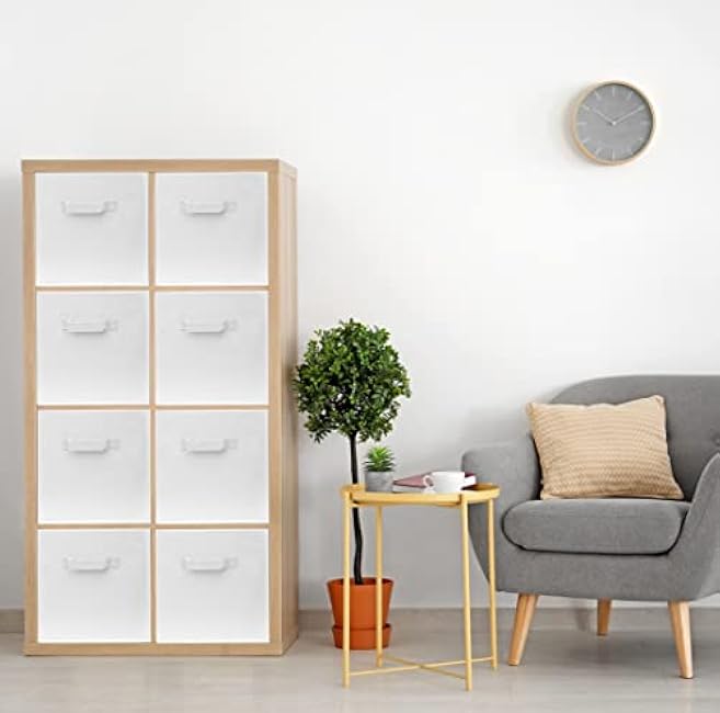 Pomatree Storage Cubes - 11 inch Cube Storage Bins (9 Pack) | Foldable Cubby Organizer Bin for Closet, Clothes and Toys | 2 Reinforced Handles | Fabric Basket Bin (White)