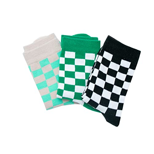 Kids Novelty Checkered Crew Socks, Cotton Anklet Socks for Toddler Little Big Boys Girls, 3/5 Pack, Size S-XXL3