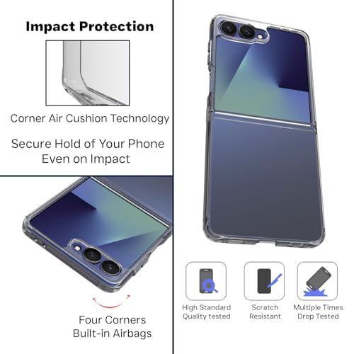 Image of RIGGEAR Shockproof Clear Hybrid Armor Back Cover Case Compatible with Samsung Galaxy Z Flip 7 (Transparent PC with TPU Bumper)