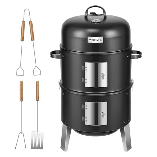 VIVOHOME 3-in-1 Vertical Charcoal Smoker, BBQ Smoker Grill with Built-in Thermometer, Air Vent, and 2 Access Doors, Idea for Parties, Backyard, Barbecues