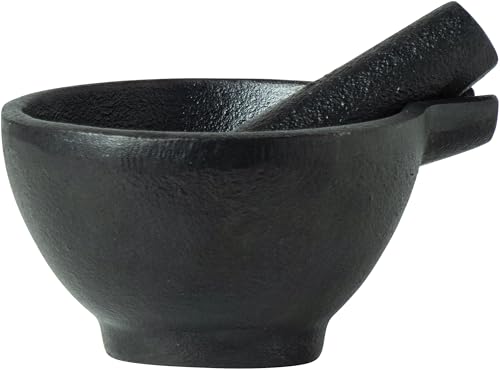 JADE TEMPLE Mortaio con pestello in ghisa, nero, piccolo, 9,8 cm x 5,8 cm, in ghisa