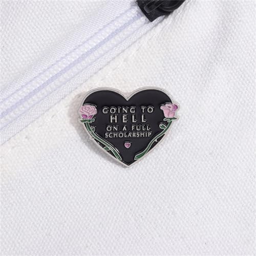 Image of FOTN Black Heart Brooch Going to Hell on a Full Scholarship Funny English Heart Brooch Badge Rose Heart Letter Brooch Enamel Pin Couple's Holiday Gift Fun Jewelry Gift for Boy Men Girl Women