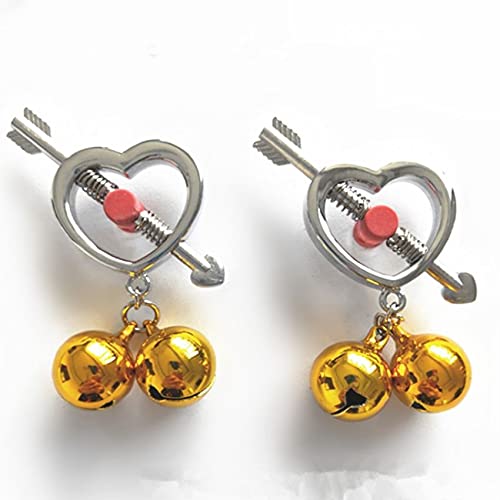 Bondage Masters Nipple Clamps, High Pressure Clamps with Heart and Arrow Design and Bells