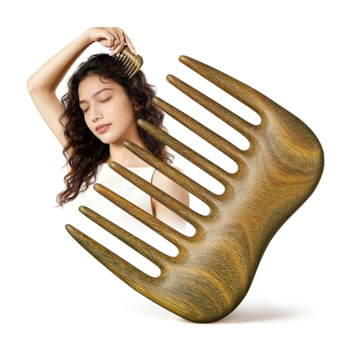 Wide Tooth Comb for Curls, Wooden Hair Comb with Long Teeth for Gentle Detangling, Perfect for Thick Hair, Women &amp; Men
