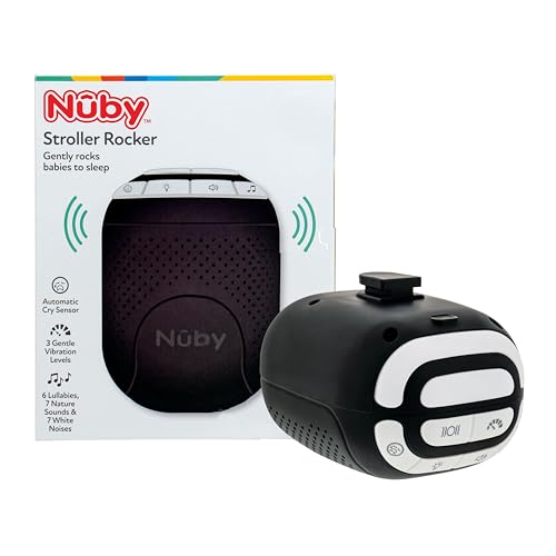 Nuby Stroller Rocker & Sound Machine for Babies - Portable Soother with 3 Vibration Speeds - USB-C Rechargeable - Attaches to Strollers & Cribs - Black