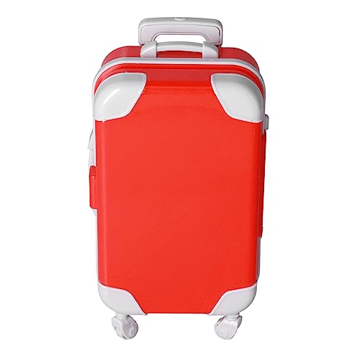 Cryfokt Boîte à Bagages/Couvercle de Poupée Portable, Accessoire de Jouet Exquis simulé pour Enfants, Cadeaux d'anniversaire, Valise en Plastique (PJ-459-07 Valise Trolley Rouge)