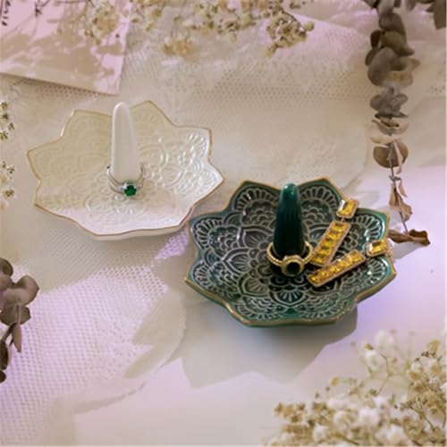 Image of Ceramic Mandala Ring Holder Dish, Decorative Jewelry Holder Trinket Tray Room Decor, Engagement Wedding Birthday Gifts for Women Girls (Green)