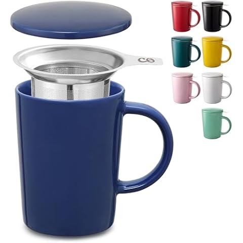 Cosumy 400ml Ceramic Tea Cup with Infuser Cover