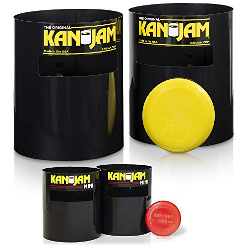 Kan Jam Disc Golf Set Value Pack with Kan Jam Original and Kan Jam Mini Tabletop Version - 2-in-1 Indoor and Outdoor Frisbee Slam with 2 Disc Golf Game Cans and 2 Flying Discs
