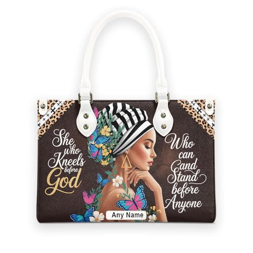 She Who Kneels Before God Can Stand Before Anyone Leather Bag, Personalized Leatherbag, God Leather handbag, Mother’s Day Gift for Women, Church Bags for Women, Bible Bag, Purses For Moms h33esM3