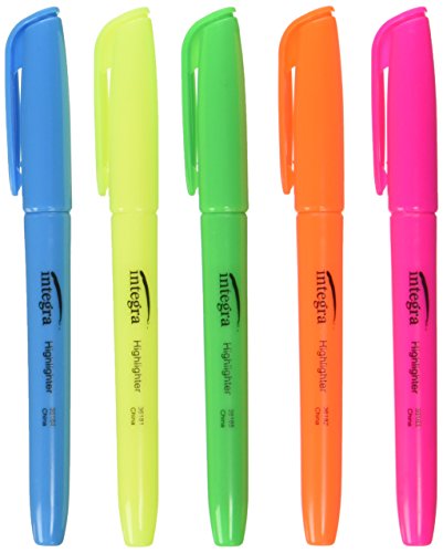 Integra Pen Style Highlighter, Chisel Point,5/Set, Fluorescent Assorted (ITA36180)