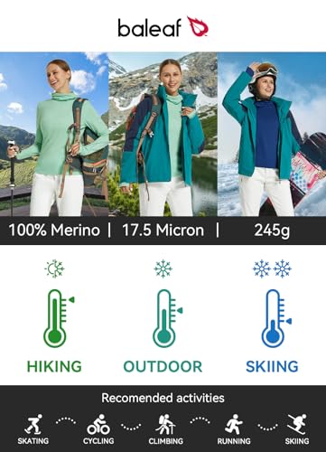 Baleaf Women'S 100% Merino Wool Base Layer Thermal Underwear Warm Insulating Undershirts W Balaclava For Cold Winter Ski Snowboarding Black L thumb #3