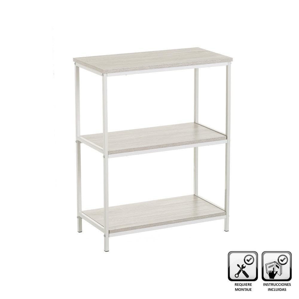 LOLAhome Estantería Urban Industrial de Metal Blanco 3 estantes 60x30x76 cm